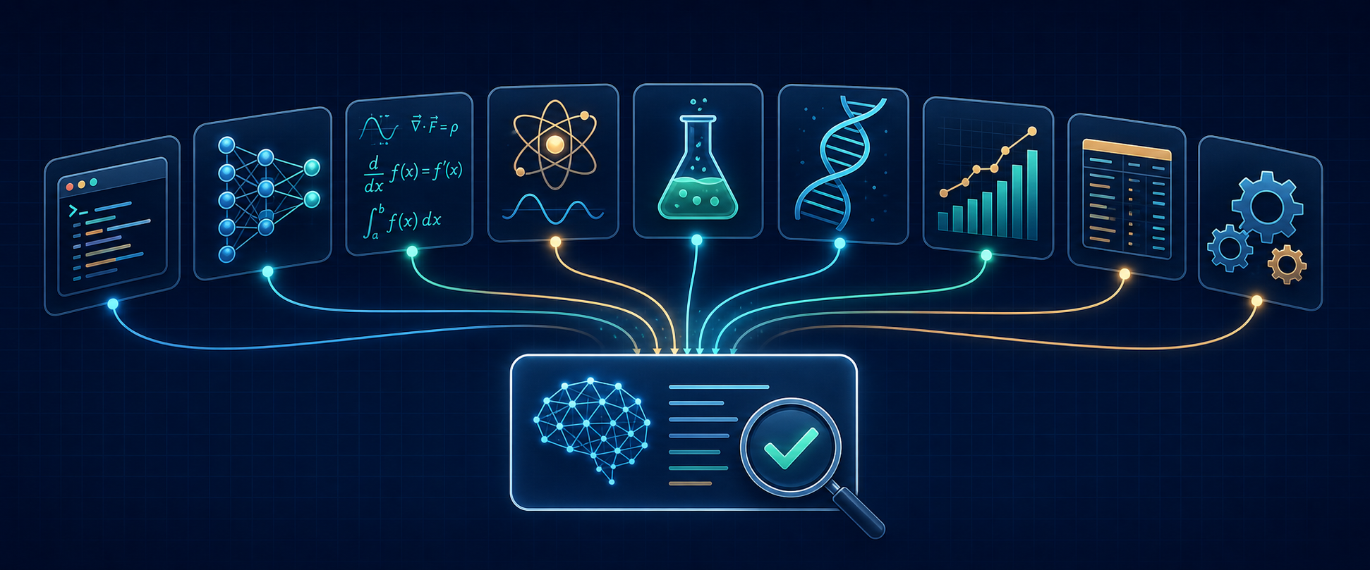 Nine technical disciplines flowing into an AI evaluation review